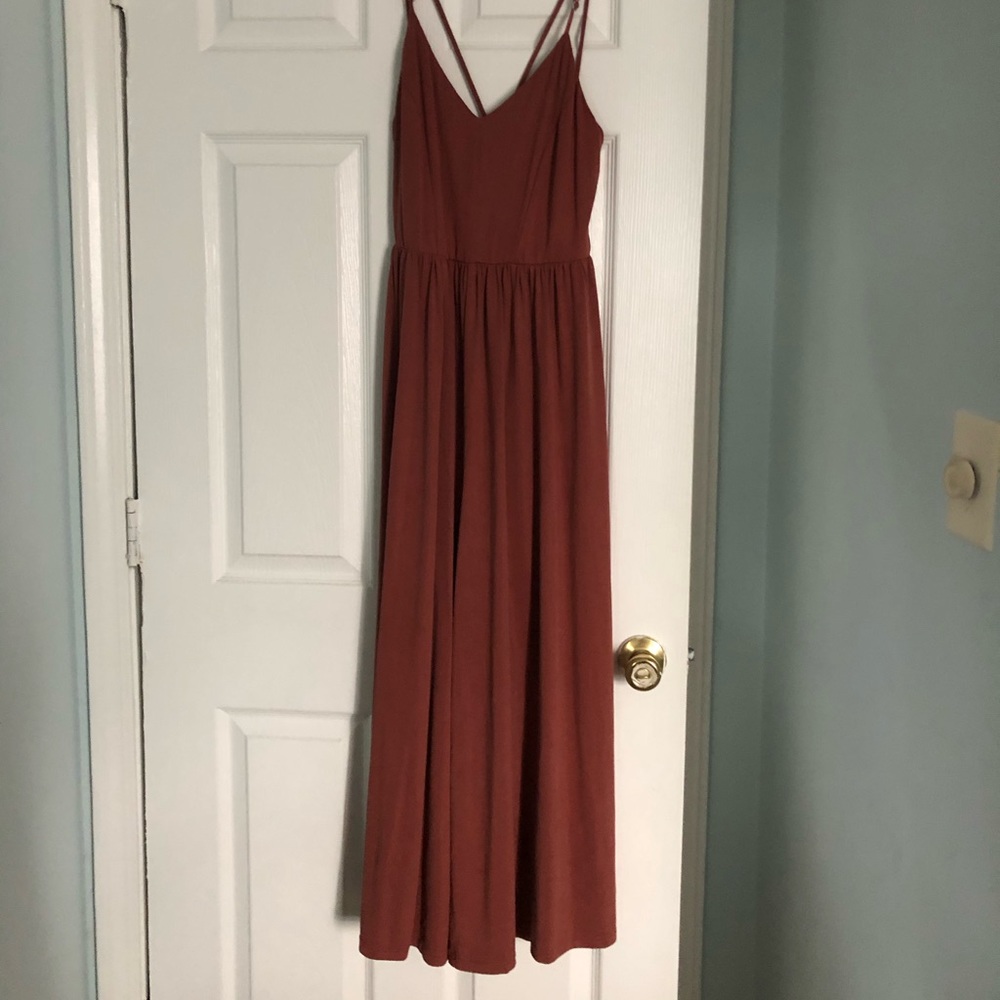 burnt orange/red pant suit!